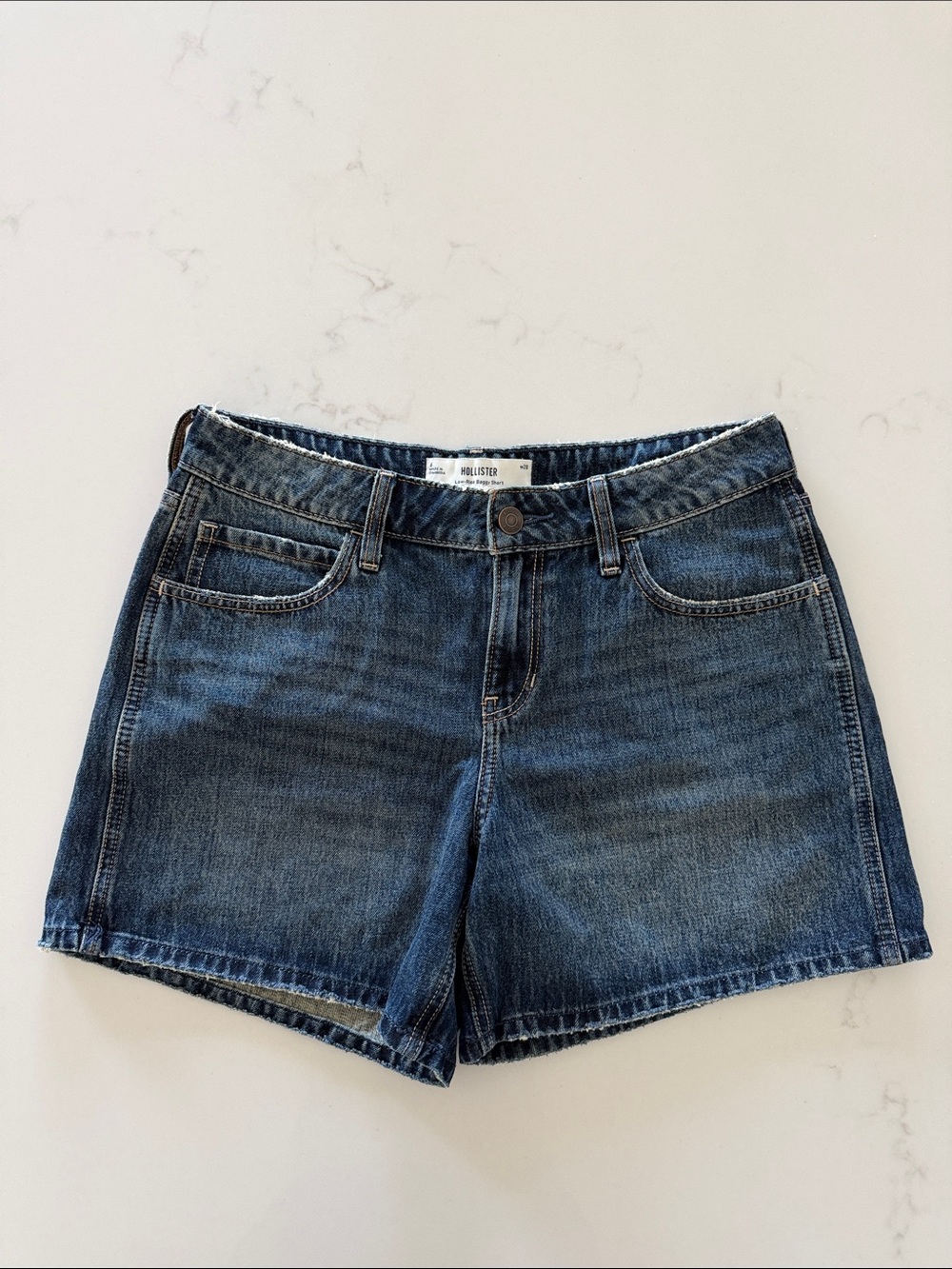 Hollister Women's Dark Wash Denim Low-Rise Baggy Short